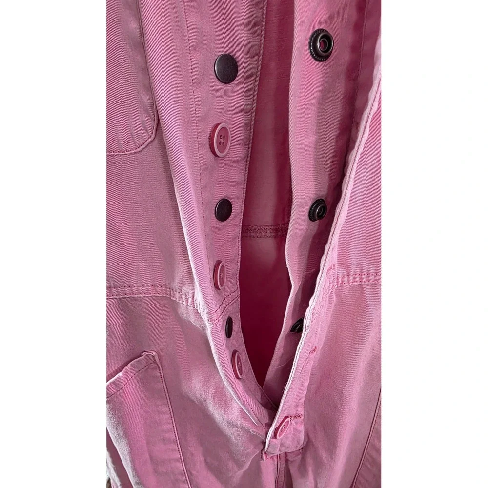 Pistola Pink Cotton Utility Jumpsuit Short Sleeve Wide Leg Suit Small - Picture 4 of 9